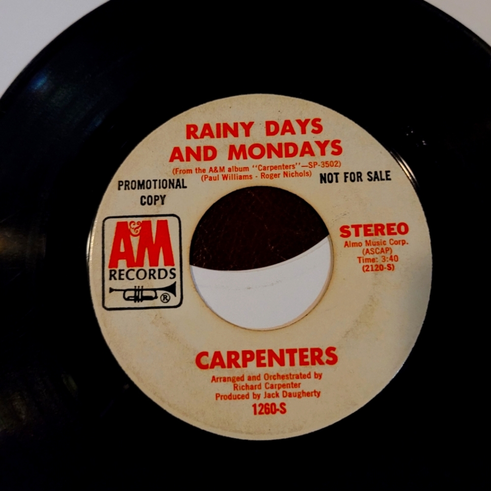Rainy Days and Mondays by Carpenters 45rpm, rare PROMO Copy!!